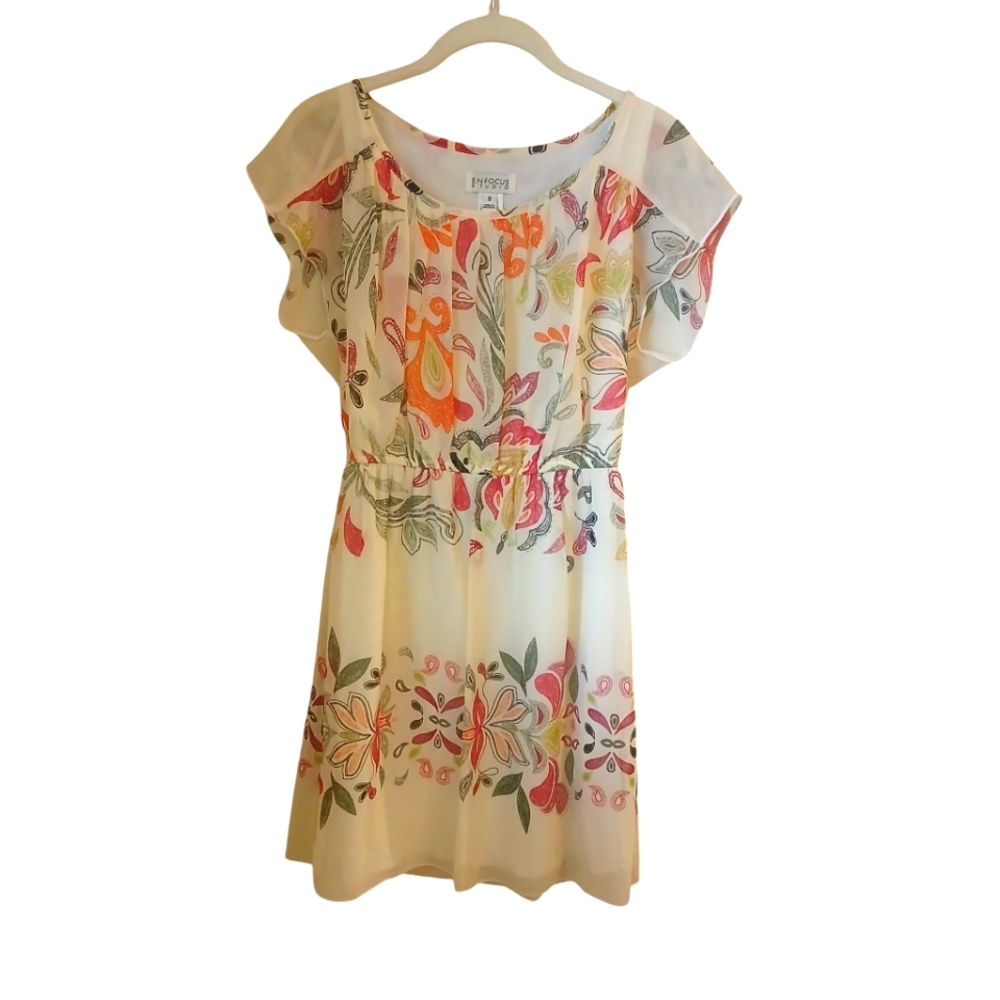 EN Focus Women's Floral Dress With Lining And Cap Sleeve Size 8